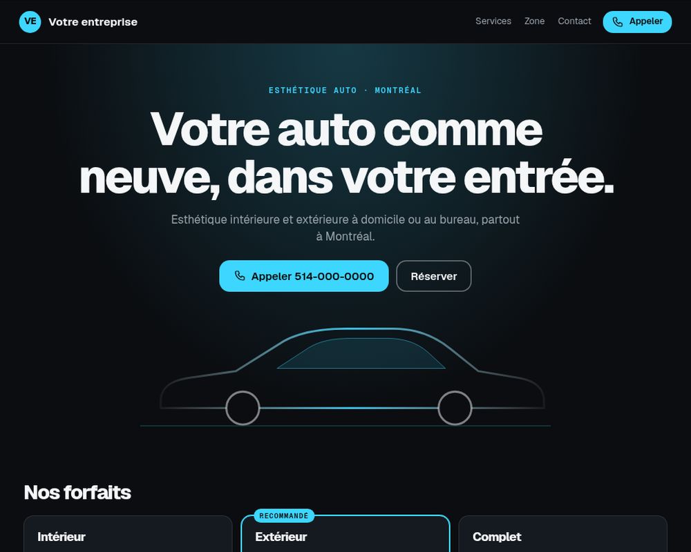 Preview of the Showroom template: car detailing websites