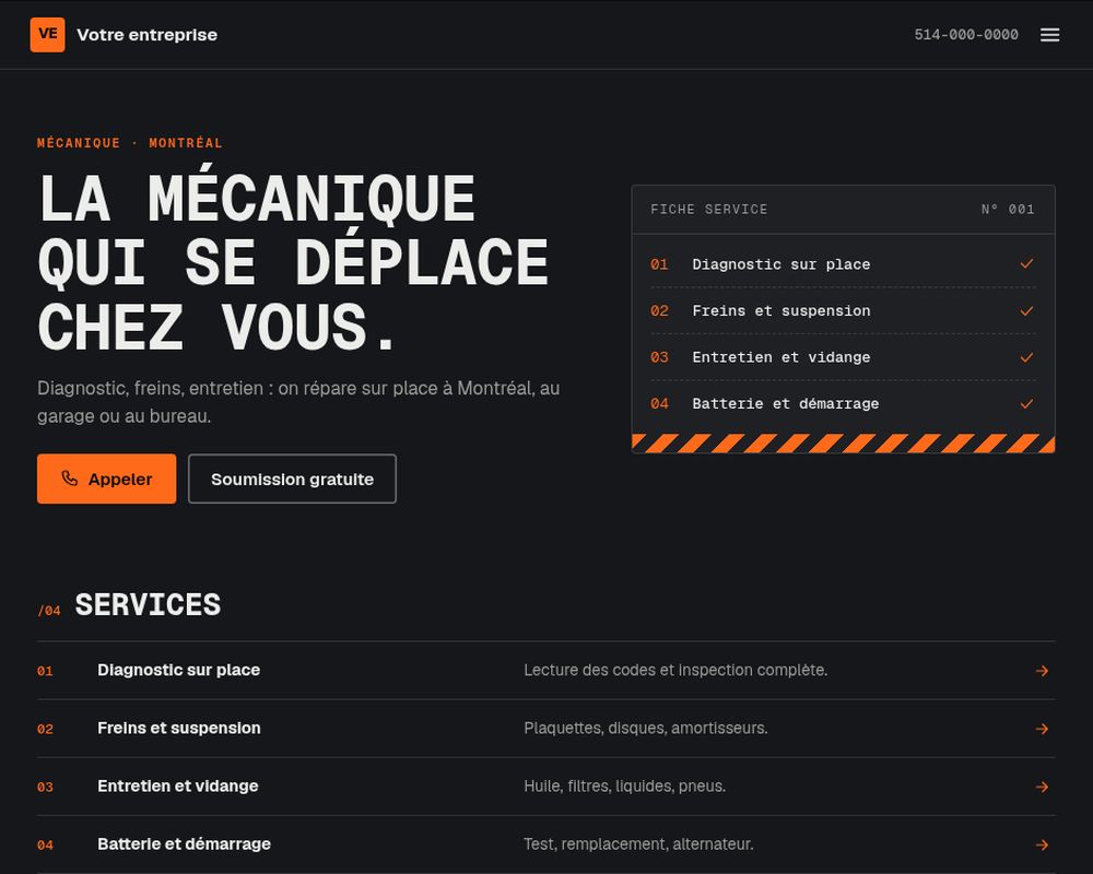 Aperçu du modèle Atelier : site web pour garage et mécanicien