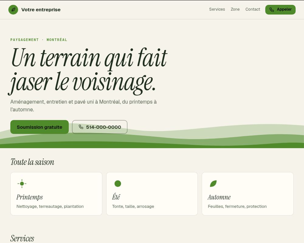 Preview of the Garden template: landscaper websites