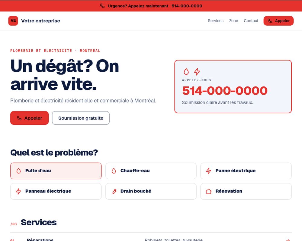 Preview of the Rapid template: plumber websites